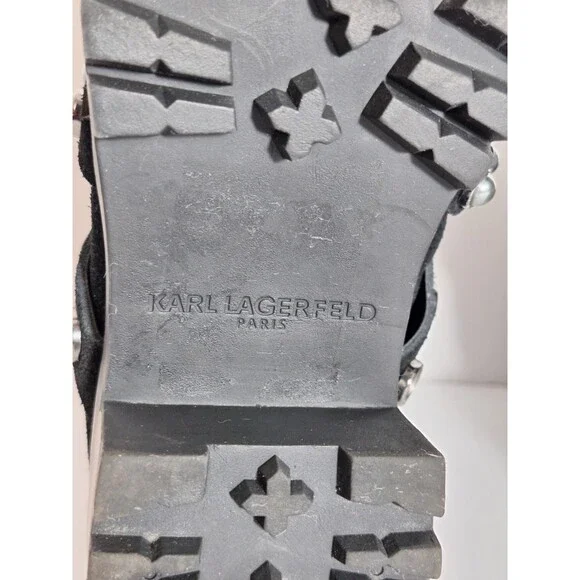 Karl Lagerfeld Paris Black Pia Faux Pearl Studded Suede Ankle Boots Sz 7.5B Goth - Picture 12 of 13